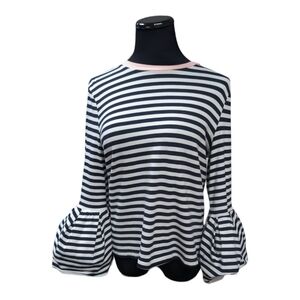 English Factory Black White Stripes Light Pink Collar Trumpet Sleeve Tee Size M